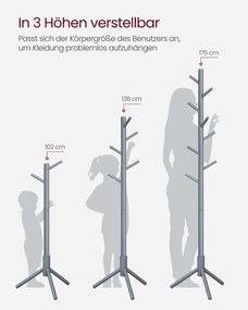 Bengaleiro de madeira ajustável 47 x 47 x 175 cm Cinzento