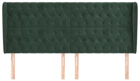 Cabeceira cama c/ abas veludo 203x23x118/128 cm verde-escuro