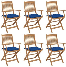 vidaXL Cadeiras de jardim dobráveis c/ almofadões 6 pcs acácia maciça