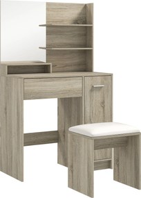 HOMCOM Toucador de Maquilhagem com Banco Mesa de Maquilhagem com Espelho Prateleiras e Gaveta 80x40x132 cm Madeira e Bege | Aosom Portugal