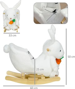 Brinquedo de baloiço em forma de coelho, com função musical, sela de grande conforto, pelúcia curta e macia, madeira de choupo, 18-36 meses, branco