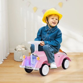 Andador carro clássico com volante, buzina, luz LED e espaço de armazenamento sob o assento para crianças de 19 a 36 meses Rosa