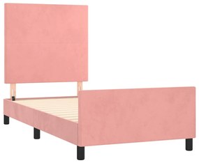 Estrutura de cama c/ cabeceira 100x200 cm veludo rosa