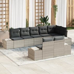 vidaXL Conjunto de Sofá de Jardim de 8 Peças com Almofadas Cinzento-claro Vime Sintético