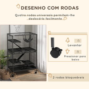 PawHut Gaiola para Roedores 80x52x128 cm Casa de 4 Alturas com Rampas