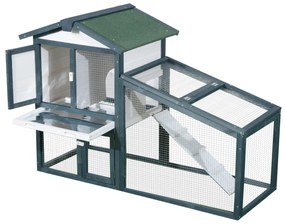 PawHut Gaiola de madeira para coelhos ao ar livre 2 níveis com bandeja removível e várias entradas telhado asfáltico Galinhas cobaias 140x65x100 cm Verde