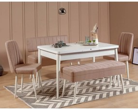 Conjunto de Mesa de Jantar Extensível e Cadeiras Vina – Branco Pedra –