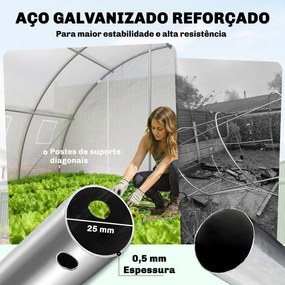 Estufa Tipo Túnel com 2 Barras de Suporte, 2 Portas Enroláveis e Janelas com Rede, Cobertura de PE Anti-UV Branco