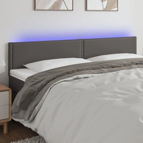 Cabeceira cama c/ LED 160x5x78/88cm couro artificial cinzento