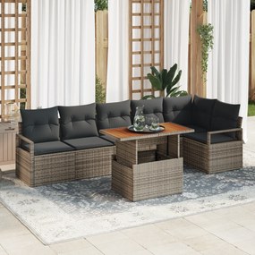 vidaXL Conjunto de Sofá de Jardim de 7 Peças com Almofadas Cinza Polirattan Acácia