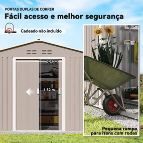 Abrigo de Jardim 277x195x192 cm  Metálico para Armazenamento de Ferramentas Cinzento