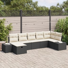 Conjunto de Sofá de 7 Peças para Jardim com Almofadas Preto Rattan Pol