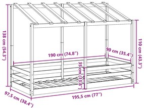 Cama infantil com telhado 90x190 cm madeira de pinho maciça