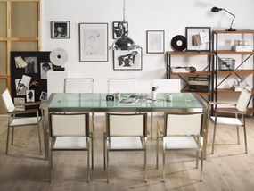 Conjunto de mesa com tampo triplo vidro temperado 220 x 100 cm e 8 cadeiras brancas GROSSETO Beliani