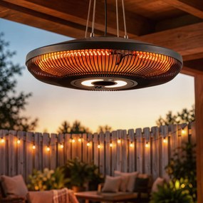 Aquecedor Elétrico Suspenso para Exterior 1000/2000 W com Luz LED IP65 Controlo Tátil/Comando Preto