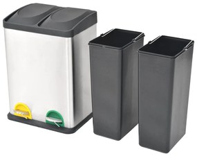 Caixote do lixo para reciclagem com pedais 36 L aço inoxidável