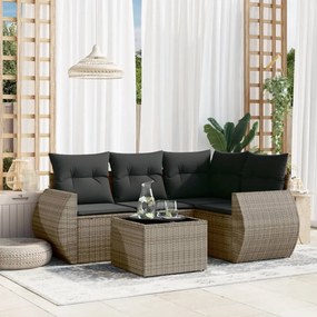 5 pcs conjunto sofás de jardim c/ almofadões vime PE cinzento