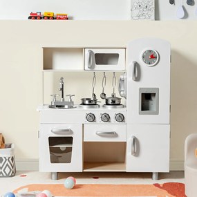 Cozinha de brincar em madeira com telefone, fogão, geladeira, micro-ondas, pia removível, dispensador de água, cozinha para crianças