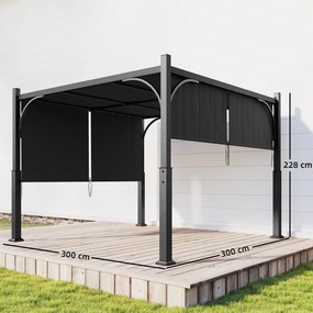 Pérgula de jardim de 3 x 3 m com Tenda deslizante, estrutura metálica, para exterior, cinzento escuro