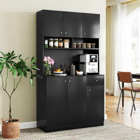 Armário de Cozinha / despensa 100 x 40 x 181 cm com tomadas elétricas, portas USB preto