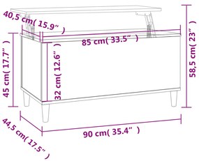 Mesa de centro 90x44,5x45 cm derivados madeira carvalho fumado