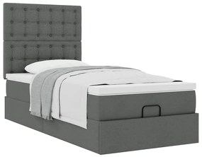 Estrutura cama otomana colchão 100x200cm tecido cinzento escuro