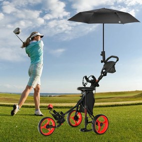 Carrinho de Golfe Dobrável com 3 Rodas Push or Pull Trolley Leve e com 4 Posições Ajustáveis em Altura Vermelha