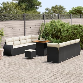 Conjunto de Sofá de Jardim vidaXL 11 Peças com Almofadas Preto Rattan