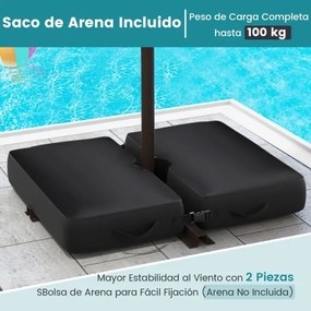 Guarda-sol de 3m com pega 32 luzes LED Painel solar com base de saco de areia pátio jardim piscina Turquesa