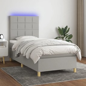 Cama box spring c/ colchão e LED 90x190 cm tecido cinza-claro