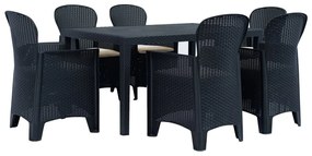 vidaXL Conj. jantar p/ exterior 7 pcs plástico antracite aspeto vime