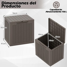 Caixa de armazenamento exterior de 96 L com tampa com fechadura e textura de rattan tecido  56 x 41 x 50,5 cm castanho