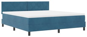 Cama Box Spring vidaXL com Colchão e LED Azul Escuro 180x200 cm Veludo
