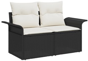 Conjunto de Sofá de Jardim de 4 Peças com Almofadas Preto Vime Poliést
