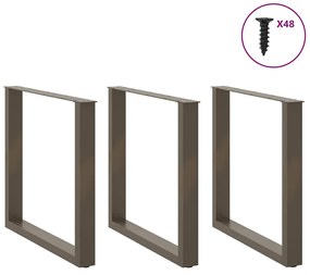 Pés para mesa de jantar em formato de U, 3 peças, aço natural, 90x(72-