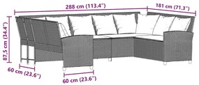 Sofá de jardim com almofadões vime PE cinzento