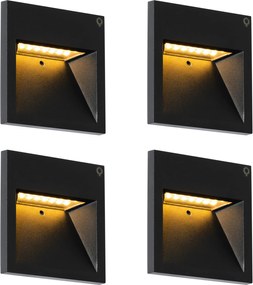 Conjunto de 4 candeeiros de parede embutidos modernos pretos com LED - Gem 2
