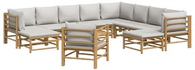 12pcs conj. lounge de jardim bambu c/ almofadões cinzento-claro