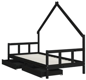 Estrutura cama infantil c/ gavetas 90x200 cm pinho maciço preto