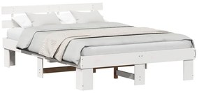 Estrado de Cama com Cabeceira Branco 140x200 cm Madeira Sólida Pinho