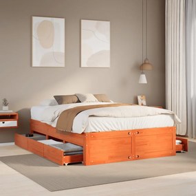Cama sem colchão com gavetas pinho maciço castanho-mel