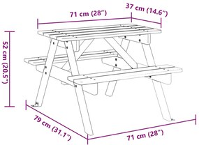 Mesa piquenique 4 crianças c/ orifício guarda-sol abeto maciço