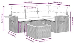 5 pcs conjunto de sofás p/ jardim com almofadões vime PE bege