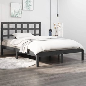 Estrutura de cama 140x200 cm madeira maciça cinzento