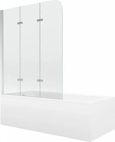 Mexen Cubik banheira retangular 170 x 70 cm com revestimento e paravento de 3 painéis 120 cm, transparente, cromado
