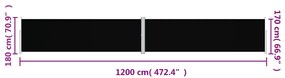 Toldo lateral retrátil 180x1200 cm preto