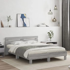Estrutura cama c/ cabeceira/luzes LED 140x190cm cinzento sonoma