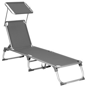 SONGMICS Espreguiçadeira, Cama de Sol, Cadeira de Sol Reclinável com Guarda-Sol, Encosto Ajustável, Dobrável, Leve, 55 x 193 x 31 cm, Capacidade de Carga 150 kg, para Jardim, Pátio, Cinza Fumê GCB19GYV1