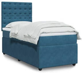 Cama boxspring com colchão 90x190 cm veludo azul