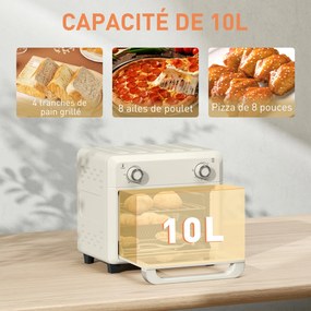 Fritadeira sem óleo de 10 L, mini-forno de ar quente de 1 000 W com temperatura regulável entre 80 °C e 230 °C, temporizador, 32 x 27,2 x 29,8 cm
